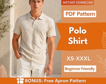Men Polo Shirt Sewing Pattern | Polo Pattern | Men's Shirt Sewing Pattern, Summer Shirt Pattern Men, Shirt Pattern Men Polo