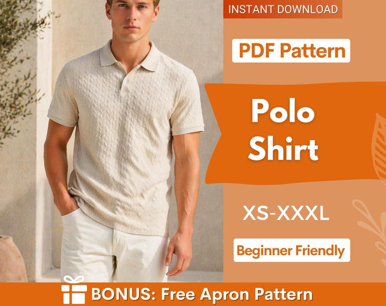 Men Polo Shirt Sewing Pattern | Polo Pattern | Men's Shirt Sewing Pattern, Summer Shirt Pattern Men, Shirt Pattern Men Polo image 1