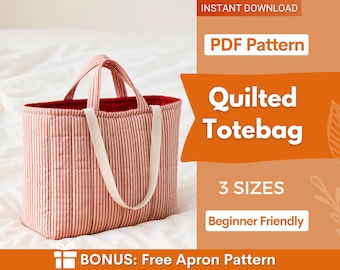 Quilted Tote Bag Sewing Pattern | Beginner Bag Pattern | Market Bag Pattern | Sewing Pattern ToteBag | Beach Bag Pattern | Easy Bag Pattern