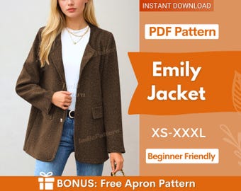 Jacket Sewing Pattern | Coat Sewing Pattern | Women Sewing Pattern | Beginner Sewing Pattern | Women Jacket Coat Winter Pattern, Easy Jacket