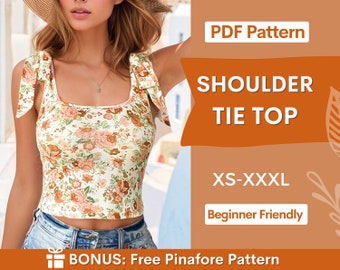 Patron de couture haut à nouer pour femme PDF | TP-XXXL | Top à nouer sur les épaules | Crop top pour femmes à dos ouvert | Motif de dessus facile | Modèle de haut avec noeud