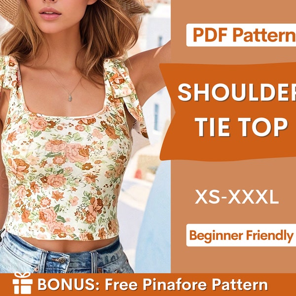 Patron de couture haut à nouer pour femme PDF | TP-XXXL | Top à nouer sur les épaules | Crop top pour femmes à dos ouvert | Motif de dessus facile | Modèle de haut avec noeud