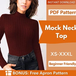 Mock Neck Top Schnittmuster | Langarm Shirt Top Muster | Damen Mock Neck Top | Schnittmuster | Frauen Schnittmuster | Ausgestattet Top Muster