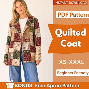 Quilted Coat Sewing Pattern | Coat Pattern | Sewing Patterns | Women Sewing Pattern Patchwork | Beginner Jacket, Quilted Jacket