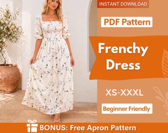 Patrón de costura para vestido largo / Patrón de costura para vestido de mujer / Vestido estilo campestre / Patrón de vestido de fiesta / Patrón para mujer