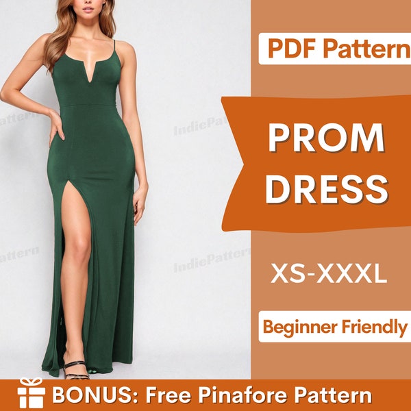 Dress Sewing Pattern | Prom Dress Pattern | Formal Dress Pattern | Slit Dress Pattern | Backless Dress Pattern | Graduation dress Pattern