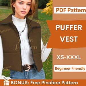 Puffer Vest Sewing Pattern | Crop Puffer Vest | Crop Top | Women PDF Sewing Pattern | Winter Pattern | Vest Pattern | Digital Sewing Pattern