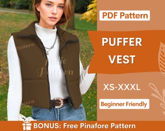 Puffer Vest Sewing Pattern | Crop Puffer Vest | Crop Top | Women PDF Sewing Pattern | Winter Pattern | Vest Pattern | Digital Sewing Pattern