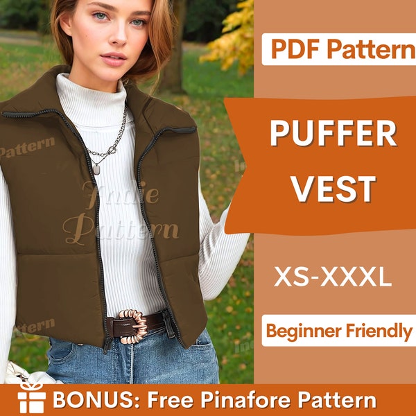 Puffer Vest Sewing Pattern | Crop Puffer Vest | Crop Top | Women PDF Sewing Pattern | Winter Pattern | Vest Pattern | Digital Sewing Pattern