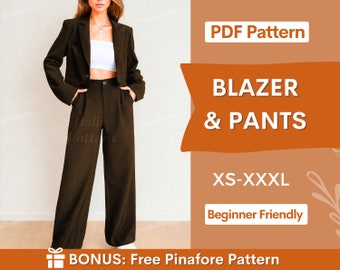 Naaipatroon voor vrouwen | Broekpatroon | Blazerpatroon | Broekpatroon | Naaipatronen | Damesbroek patroon PDF, hoge taille broek