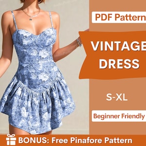 Vintage Dress Pattern | Dress Sewing Pattern | Cottagecore dress pattern | Prom Dress Pattern | Women Sewing Pattern | Bustier Dress Pattern