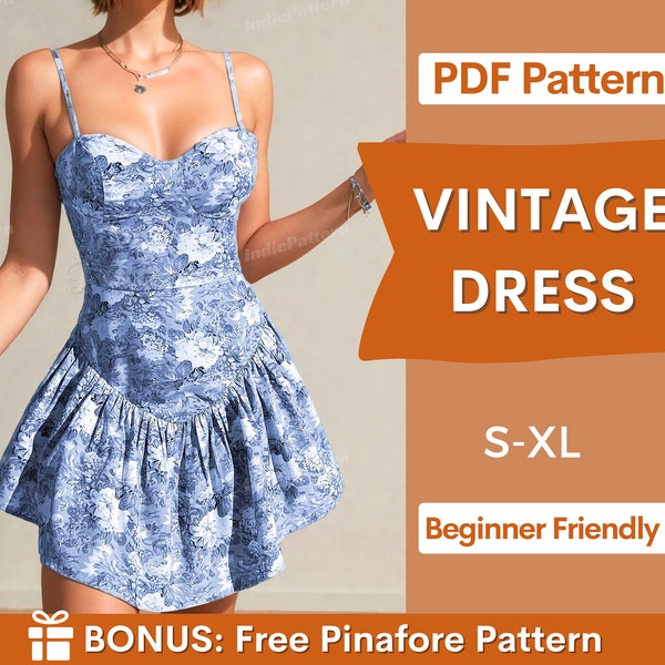 Vintage Dress Pattern | Dress Sewing Pattern | Cottagecore dress pattern | Prom Dress Pattern | Women Sewing Pattern | Bustier Dress Pattern