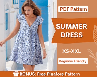 Schnittmuster Sommerkleid | XS-XXL | Sommerkleid Schnittmuster | Schnittmuster | Frauen Kleid Schnittmuster | Kleid für Frauen PDF Pattern