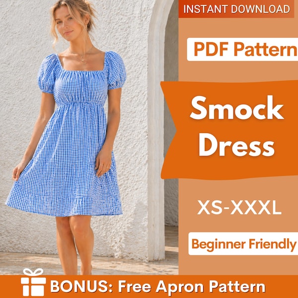 Naaipatroon aangeklede jurk voor dames pdf | XS-XXXL | Patroon babydolljurk | Naaipatroon dames | Melkmeisje-jurk, mini-jurk
