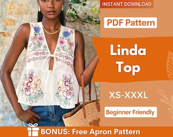 Peplum Top Sewing Pattern | Women Sewing Pattern | Blouse Pattern | Front Tie Top Pattern | Sewing Patterns for Beginner Top | Tank Top