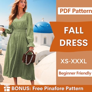 Dress Sewing Pattern | Long Sleeve Dress Pattern | Dress Pattern | Maxi Dress Pattern | Women Sewing Pattern with illustrated instructions