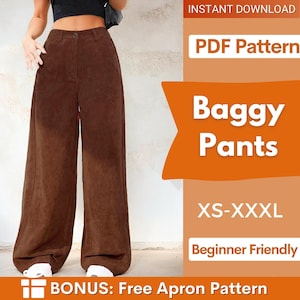 Baggy Pants Pattern | Wide Leg Pants Sewing Pattern | Pants Pattern | Sewing Patterns | Women Sewing Pattern | High waisted pants pattern