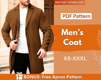 Men Coat Sewing Pattern | Winter Coat Sewing Pattern | Long Coat Pattern | Men Jacket Sewing Pattern | Men's Sewing Pattern | Coat Jacket