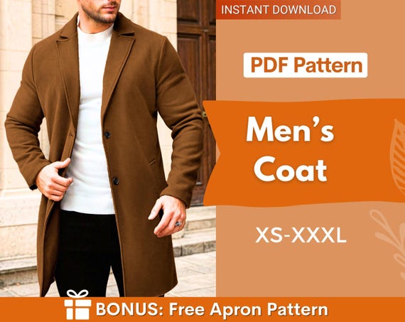 Men Coat Sewing Pattern | Winter Coat Sewing Pattern | Long Coat Pattern | Men Jacket Sewing Pattern | Men's Sewing Pattern | Coat Jacket