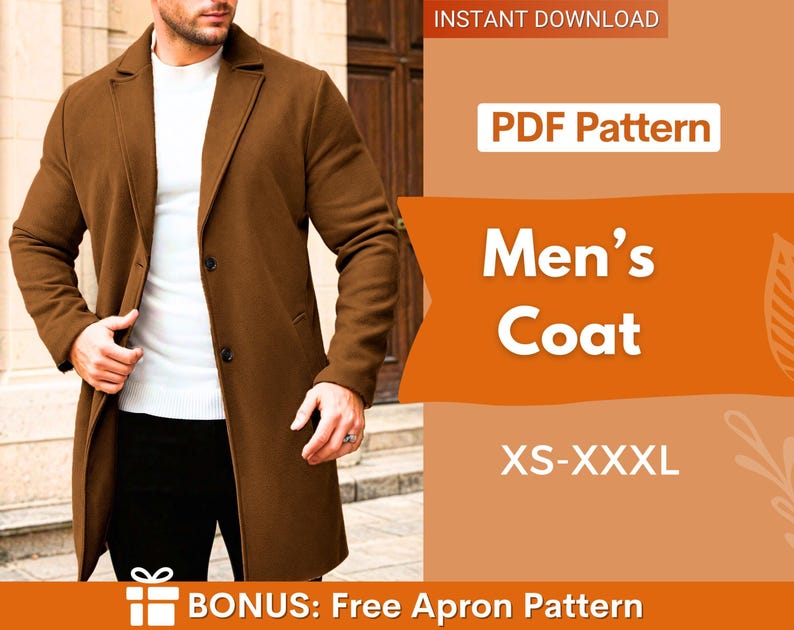 Men Coat Sewing Pattern | Winter Coat Sewing Pattern | Long Coat Pattern | Men Jacket Sewing Pattern | Men's Sewing Pattern | Coat Jacket image 1