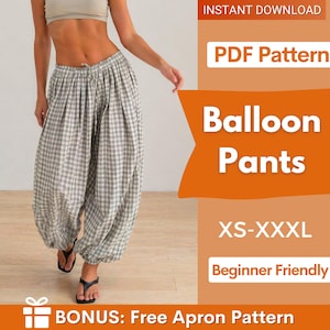 Cartamodello per pantaloni a palloncino, pantaloni a gamba larga, cartamodello per pantaloni a gamba larga, cartamodello per pantaloni da donna, cartamodello per pantaloni larghi, pantaloni harem
