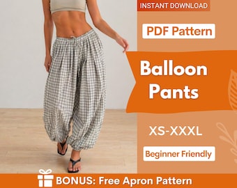 Ballon Hose Schnittmuster, Tonne Hose Schnittmuster, Hose mit weitem Bein Schnittmuster, Frauen Schnittmuster Hose, Baggy Hose Schnittmuster, Haremshose