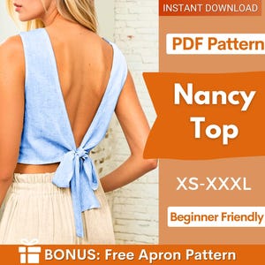 Top Sewing Pattern, Women Pattern, Back Tie Top Pattern, Sewing Patterns for Women, Summer Top, Sewing Pattern Top Women, Tie Top Pattern