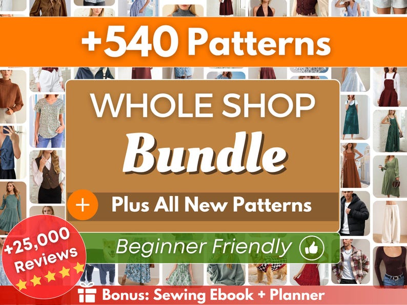 Whole Shop Bundle +540 Sewing Patterns | Sewing Patterns | Women Patterns | Men Patterns | Beginner Sewing Patterns Dress Corset Pants Top image 1