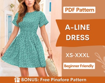 Frauen Kleid Schnittmuster | XS-XXXL | Schnittmuster A-Line Kleid | Sommerkleid Schnittmuster | Frauen Schnittmuster | Easy Dress PDF Pattern Anfänger