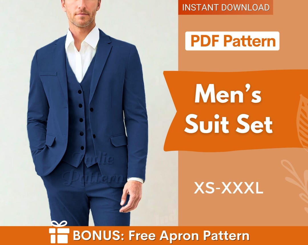 3 Pieces Suit Set Sewing Pattern for Men | Vest, Jacket & Pants Sewing ...