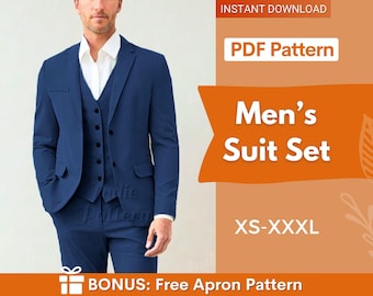 3 Pieces Suit Set Sewing Pattern for Men | Vest, Jacket & Pants Sewing Pattern | Men Suit Set Sewing Patterns | Suit Pants Pattern Men