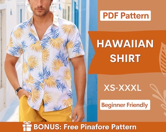 Hawaiian Shirt Sewing Pattern, XS-XXXL, Tropical shirt sewing pattern, Sewing Pattern for Men, Men Shirt Pattern, Men's PDF Pattern shirt