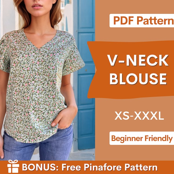 Patrón de costura de blusa para mujer PDF / XS-XXXL / Patrón de costura superior / Patrón de costura de mujer / Patrón de blusa fácil / Patrón de costura para principiantes