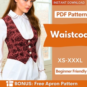 Waistcoat Pattern, Vest Sewing Pattern, Women Sewing Pattern, Sewing Patterns, Women Vest Waistcoat Pattern, Beginner pattern Top Buttons