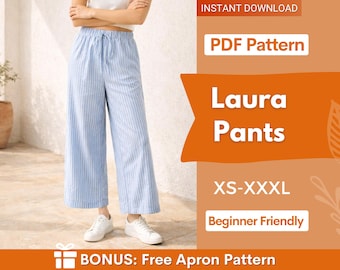Laura Pants Sewing Pattern | Wide Leg Pants Pattern | Crop Pants Pattern | Sewing Patterns | Women Pattern Pants Trousers | Summer Pants