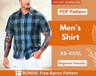 Shirt Sewing Pattern for Men, Men Sewing Pattern, Shirt Pattern, Short Sleeve Shirt Pattern for Men, Men PDF Pattern, Sewing Pattern PDF Men