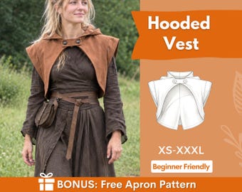 Hooded Vest Sewing Pattern, Cape with Hood Pattern, Cape Pattern, Capelet Pattern, Medieval Dress Pattern, Cosplay Cloak Sewing Pattern