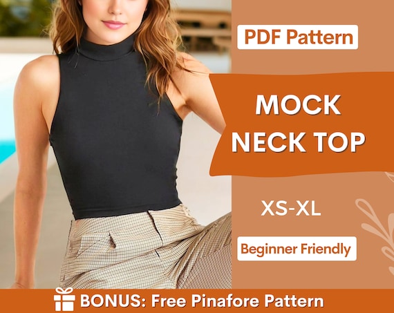 Mock Neck Top Sewing Pattern, Crop Top Pattern PDF, Tank Top Sewing  Pattern, Easy Pattern, Instant Download, XS-XL, Crop Tank Top Sewing 