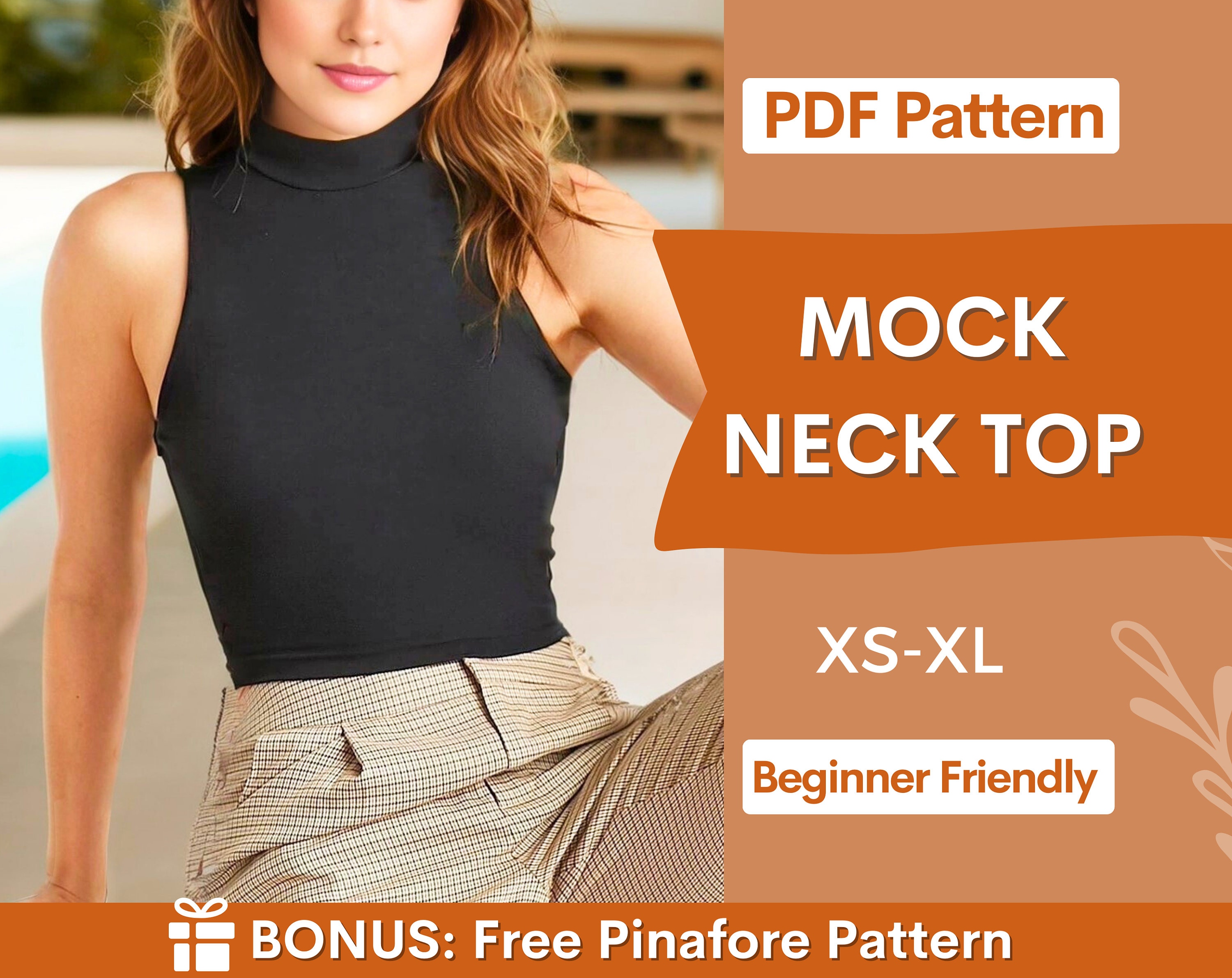 Mock Neck Top Sewing Pattern, Crop Top Pattern PDF, Tank Top