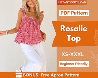 Rosalie top naaipatroon, dames naaipatroon, zomertoppatroon, patroon schouderstrik top, blousepatroon dames, gesmokte top, makkelijke top
