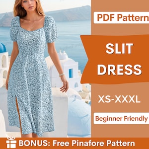 Slit Dress Pattern | XS-XXXL | Milkmaid Dress Sewing Pattern | Summer Dress Pattern | Women Sewing Pattern | Sleeve Dress PDF Pattern