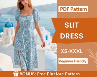 Slit Dress Pattern | XS-XXXL | Milkmaid Dress Sewing Pattern | Summer Dress Pattern | Women Sewing Pattern | Sleeve Dress PDF Pattern