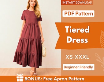 Tiered Dress Sewing Pattern | Dress Pattern | Sewing Patterns | Women Patterns | Casual Dress | Summer Dress | Comfy Dress | Womens Dress