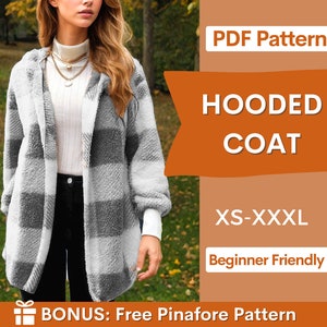 Hooded Coat Sewing Pattern for Women | Coat Pattern | Jacket Pattern | Sewing Patterns | Women Sewing Pattern Coat Jacket with Hoodie