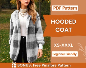 Hooded Coat Sewing Pattern for Women | Coat Pattern | Jacket Pattern | Sewing Patterns | Women Sewing Pattern Coat Jacket with Hoodie