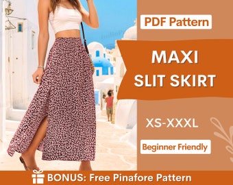 Maxi split rok naaipatroon | XS-XXXL | Naaipatronen Rok | Maxirokpatroon PDF | Vrouwen naaipatroon, rokpatroon