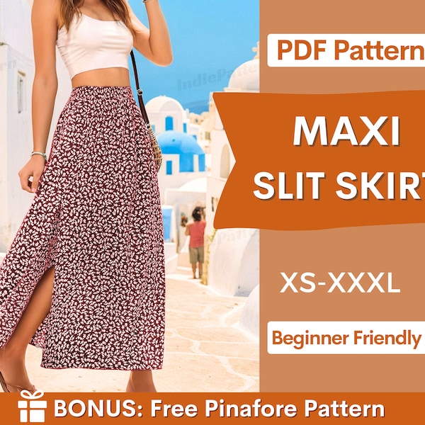 Maxi Slit Skirt Sewing Pattern | XS-XXXL | Sewing Patterns Skirt | Maxi Skirt Pattern PDF | Women Sewing Pattern, Skirt pattern