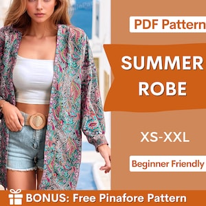 Robe Pattern | XS- XXL | Robe Digital PDF Sewing Pattern | Women Pattern | Beginner Sewing Pattern | Kimono Pattern | Easy women Pattern