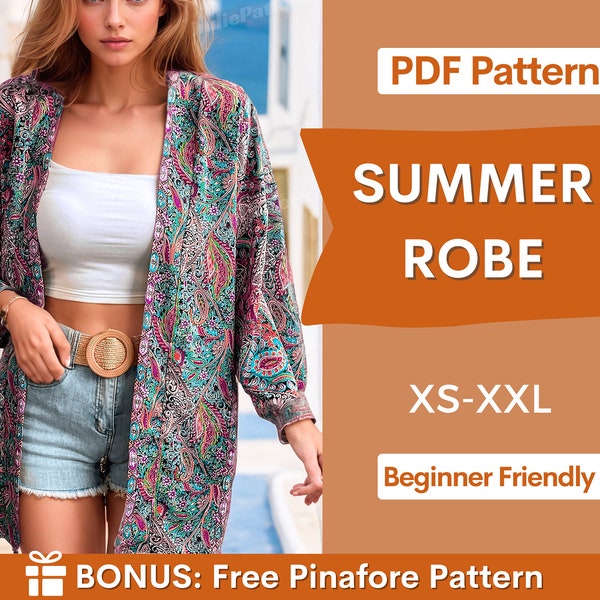 Gewaadpatroon | XS-XXL | Robe digitale PDF-naaipatroon | Damespatroon | Naaipatroon voor beginners | Kimono-patroon | Gemakkelijk vrouwenpatroon
