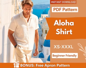 Modello di cucito per camicia Aloha, modello di camicia da uomo, modello di camicia tropicale, modello di cucito per uomo, modello di cucito per uomo, camicia estiva da uomo